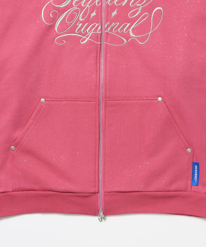 SQNZ LOGO GLITTER ZIP P/K / ジップパーカー ラメプリント ダブルジップ 裏起毛 【セットアップ】 ピンク