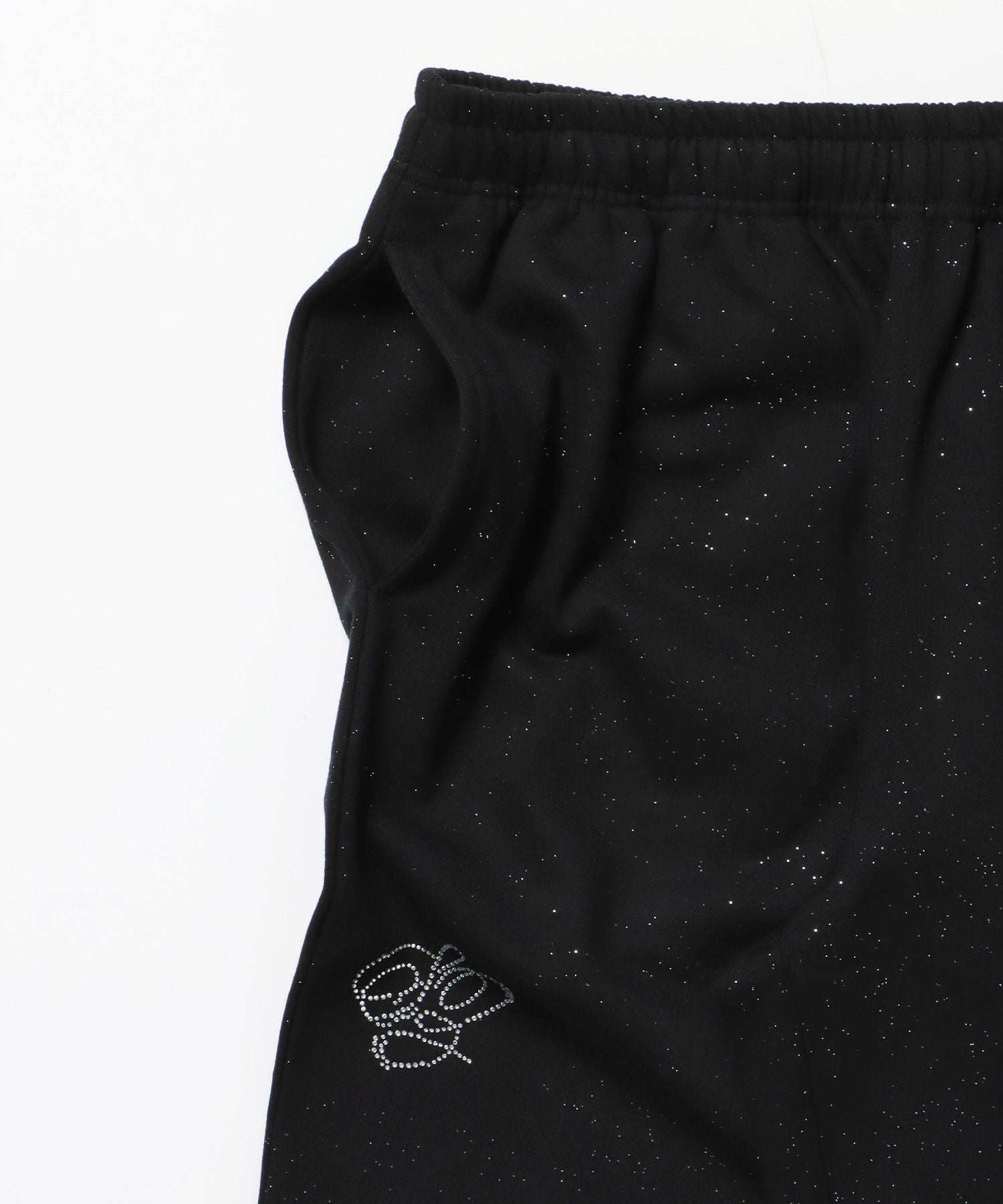 SQNZ GLITTER SWEAT PANTS / グリッター ラインストーン スウェットパンツ ドローコード 裏起毛 【セットアップ着用可】 ブラック