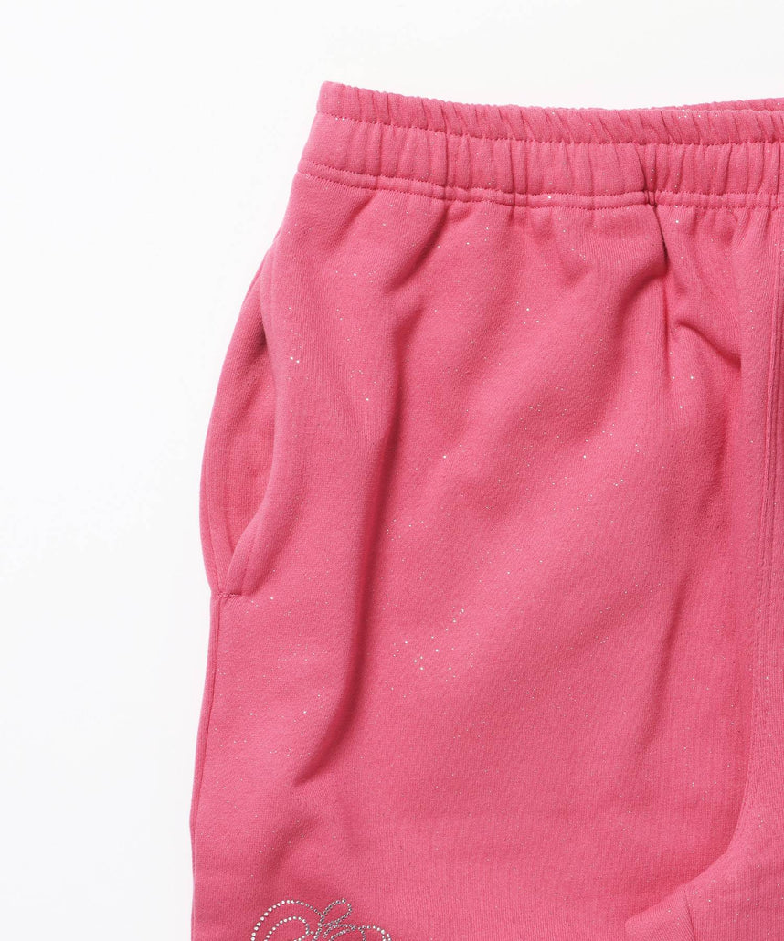 SQNZ GLITTER SWEAT PANTS / ラインストーン スウェットパンツ ドローコード 裏起毛 【セットアップ】 ピンク