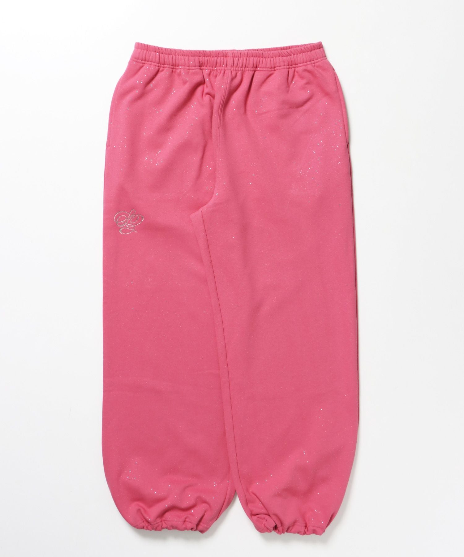 【SEQUENZ(シークエンズ)】SQNZ GLITTER SWEAT PANTS / ラインストーン スウェットパンツ ドローコード 裏起毛 【セットアップ】 ピンク