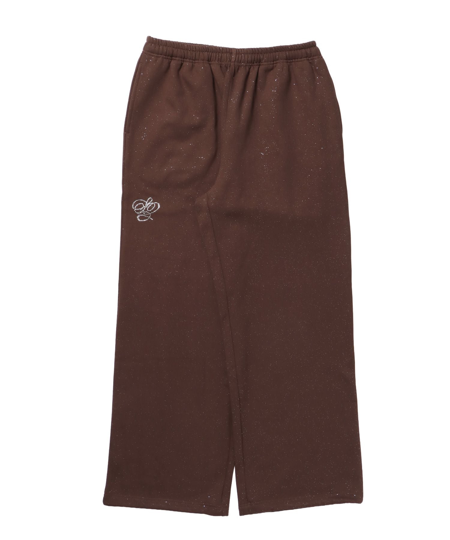 【SEQUENZ(シークエンズ)】SQNZ GLITTER SWEAT PANTS / ラインストーン スウェットパンツ ドローコード 裏起毛 【セットアップ】 モカ