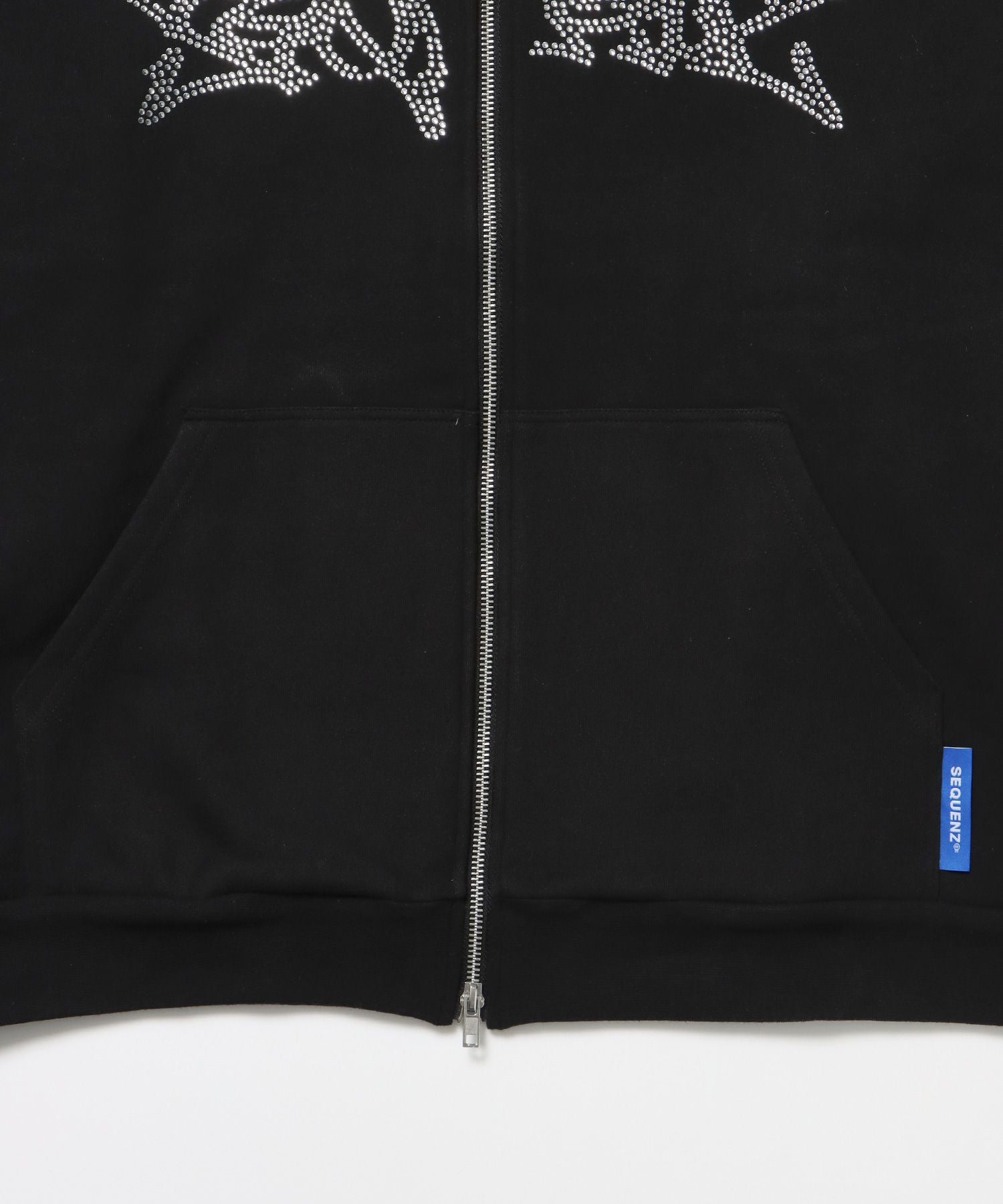 RHINE STONE ZIP P/K / ラインストーン ジップパーカー 裏起毛 フーディ スウェット ブラック