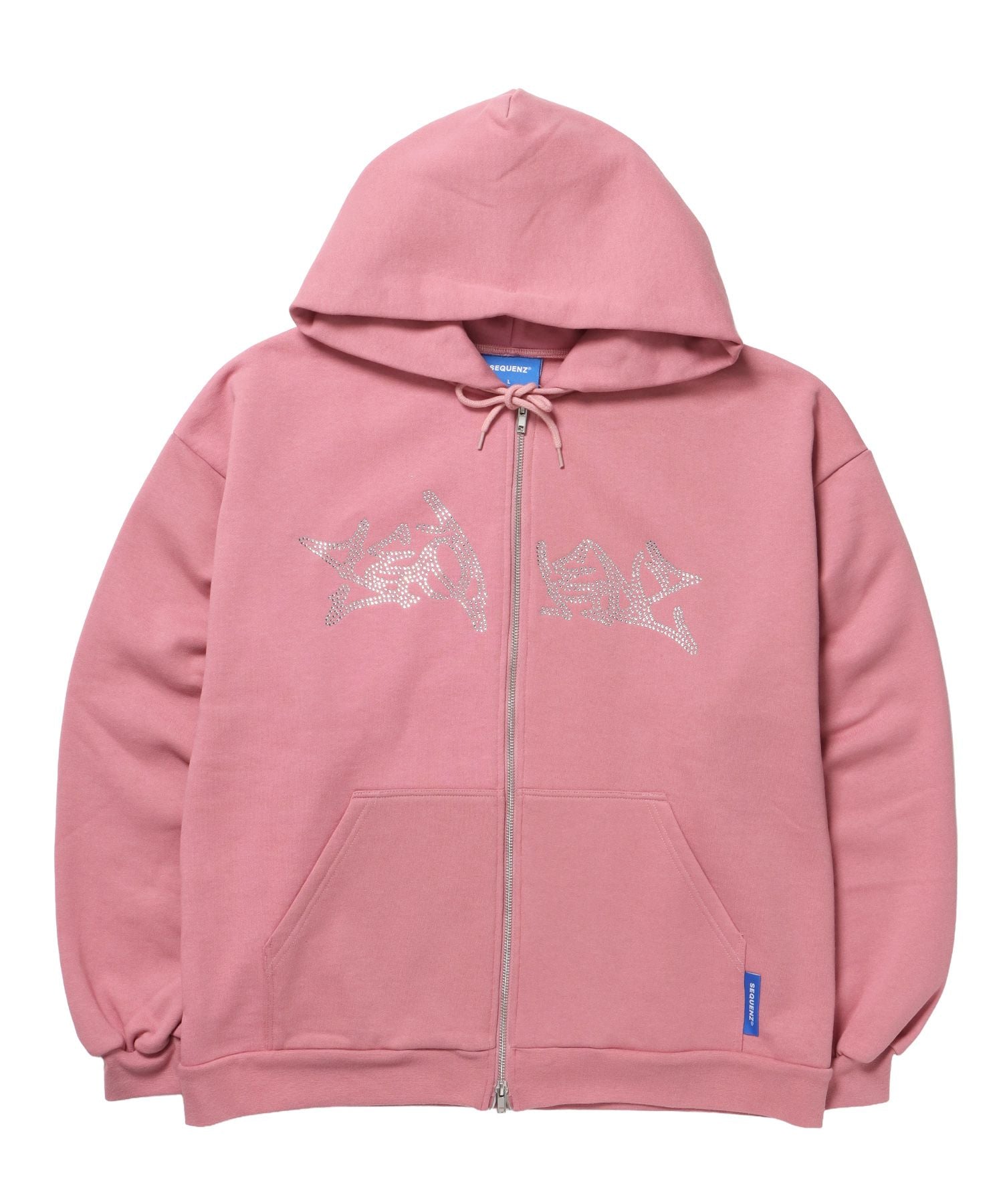 【SEQUENZ(シークエンズ)】RHINE STONE ZIP P/K / ラインストーン ジップパーカー 裏起毛 フーディ スウェット ピンク