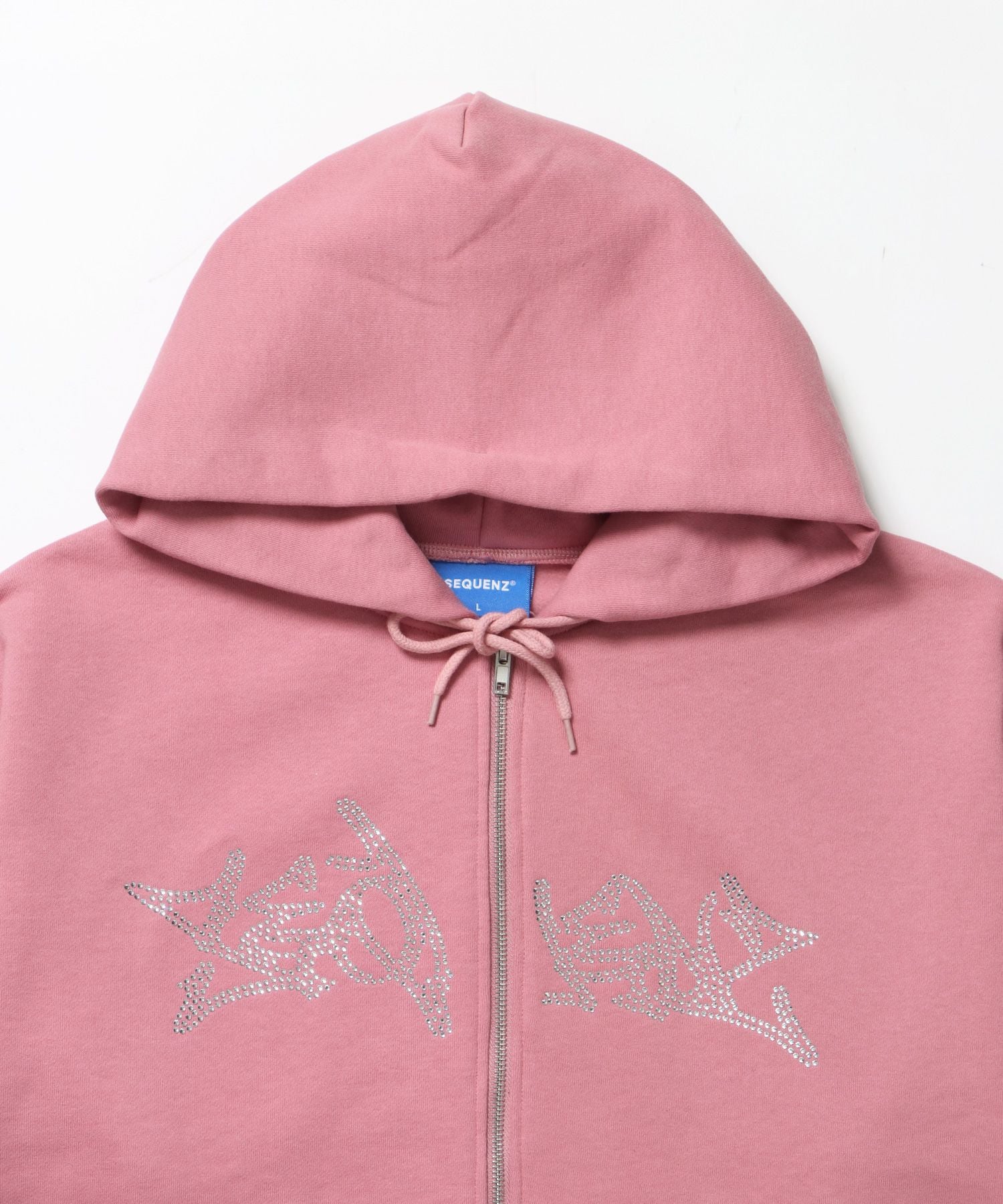 RHINE STONE ZIP P/K / ラインストーン ジップパーカー 裏起毛 フーディ スウェット ピンク