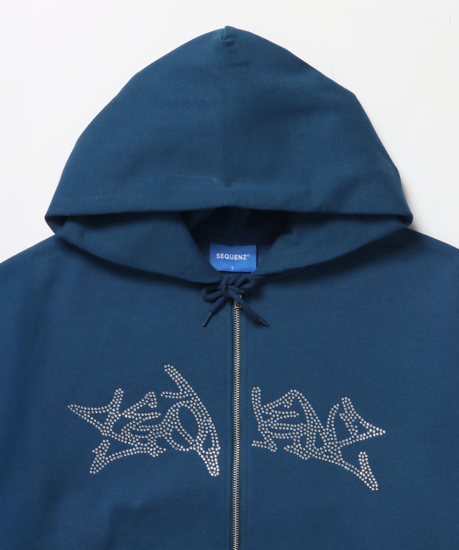 RHINE STONE ZIP P/K / ラインストーン ジップパーカー 裏起毛 フーディ スウェット ブルー
