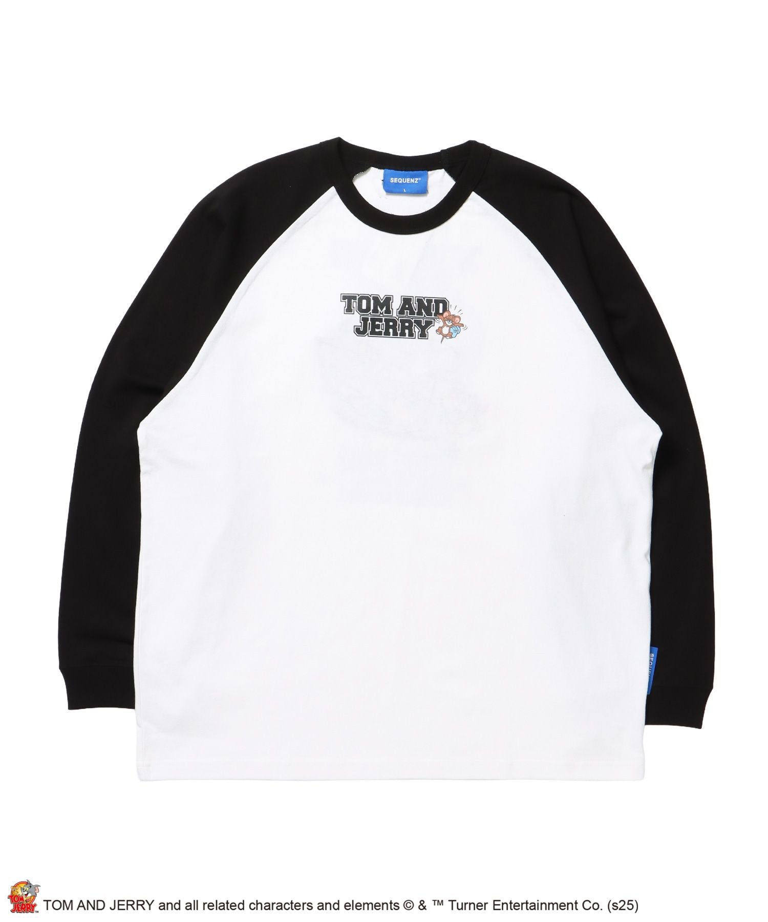 【SEQUENZ(シークエンズ)】TJ HEART VINTAGE RAGLAN TEE / トムとジェリー ラグランTシャツ 長袖 クルーネック プリント 刺繍 ブラック