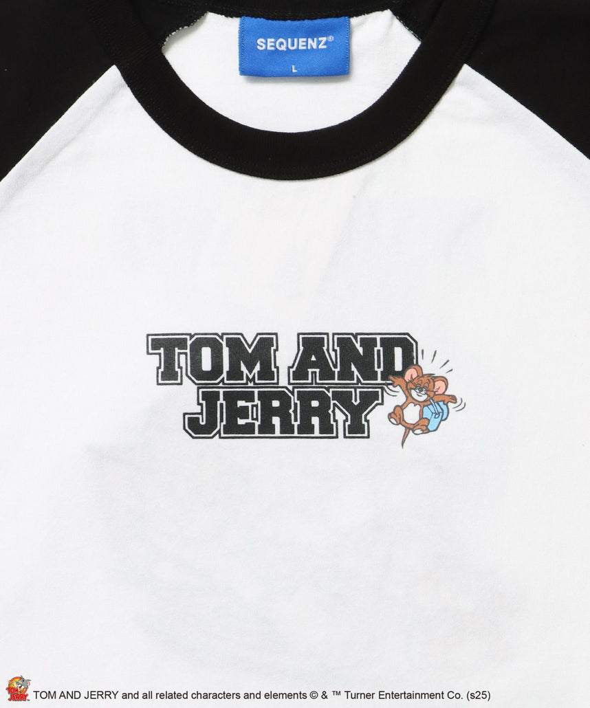 TJ HEART VINTAGE RAGLAN TEE / トムとジェリー ラグランTシャツ 長袖 クルーネック プリント 刺繍 ブラック