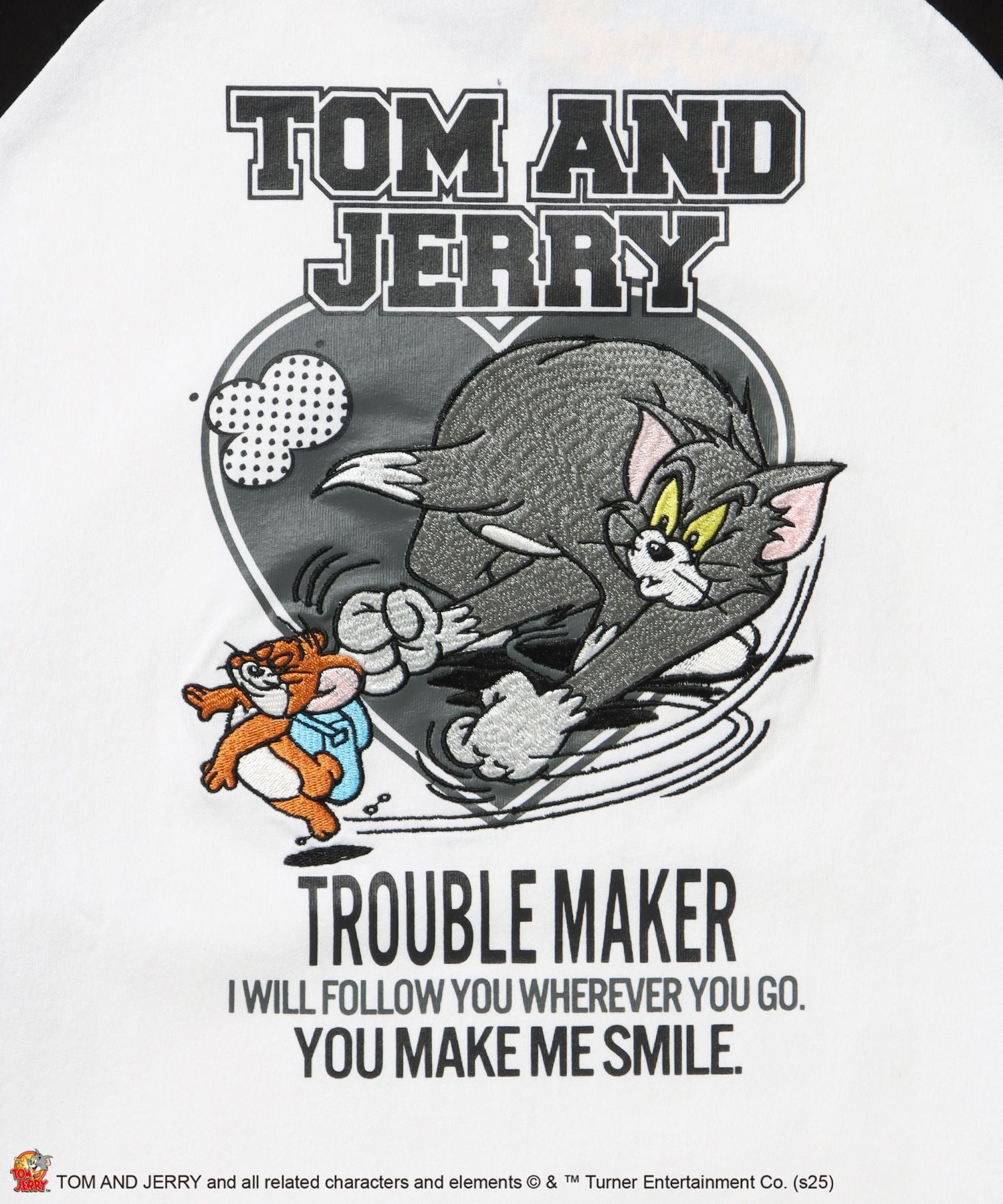 TJ HEART VINTAGE RAGLAN TEE / トムとジェリー ラグランTシャツ 長袖 クルーネック プリント 刺繍 ブラック