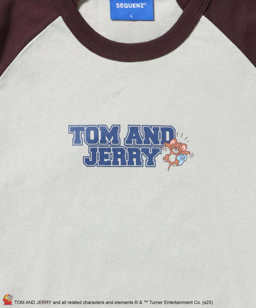 TJ HEART VINTAGE RAGLAN TEE / トムとジェリー ラグランTシャツ 長袖 クルーネック プリント 刺繍 ダークブラウン