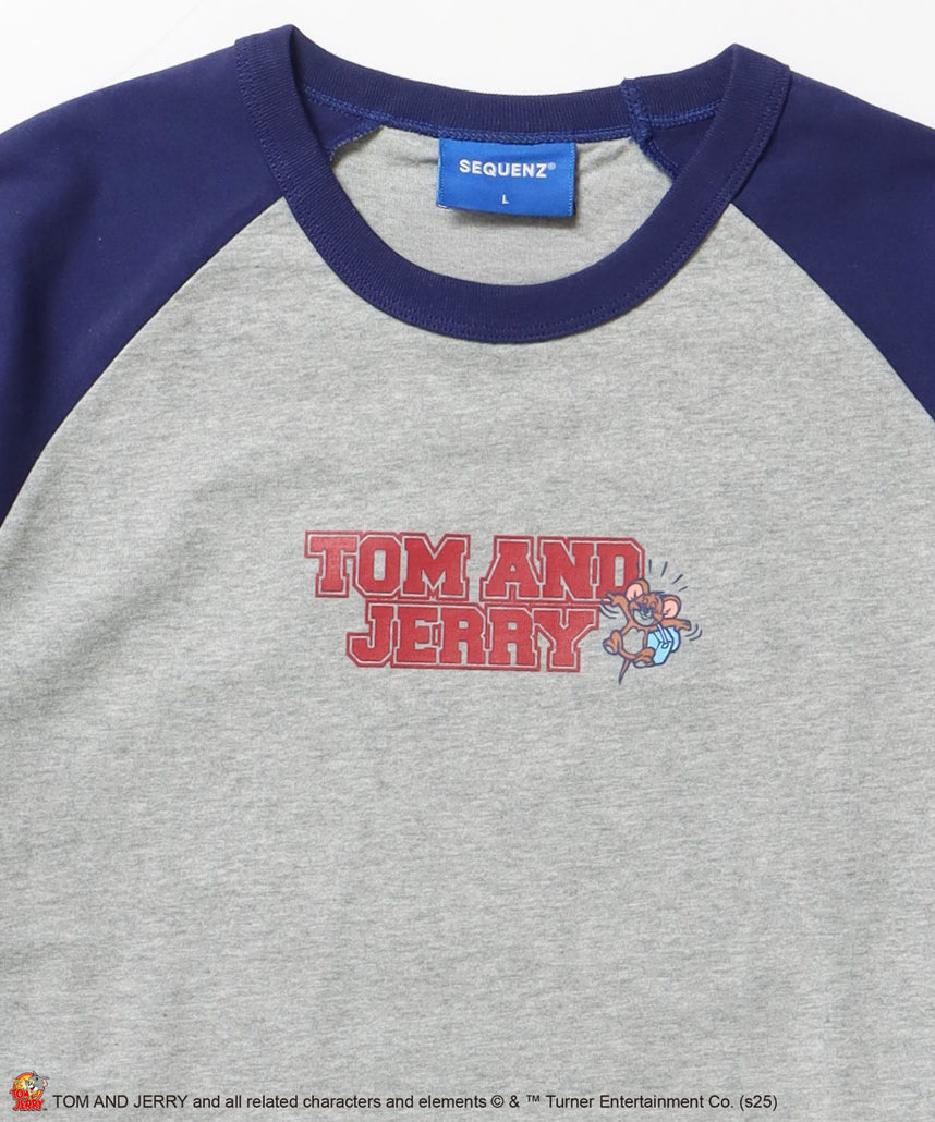 TJ HEART VINTAGE RAGLAN TEE / トムとジェリー ラグランTシャツ 長袖 クルーネック プリント 刺繍 ネイビー