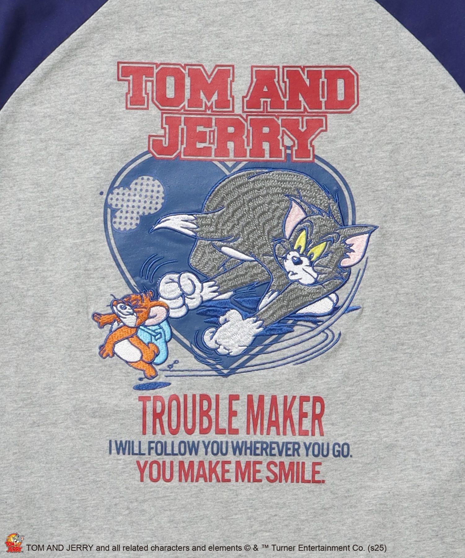 TJ HEART VINTAGE RAGLAN TEE / トムとジェリー ラグランTシャツ 長袖 クルーネック プリント 刺繍 ネイビー