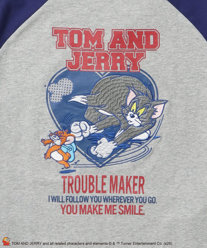 TJ HEART VINTAGE RAGLAN TEE / トムとジェリー ラグランTシャツ 長袖 クルーネック プリント 刺繍 ネイビー