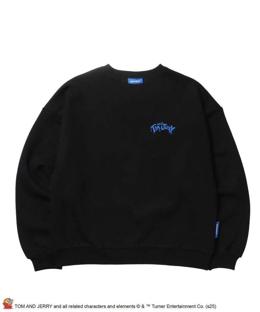 【SEQUENZ(シークエンズ)】TJ SKATE BOARD C/N SWEAT / トムとジェリー スウェット クルーネック 刺繍 裏起毛 ブラック