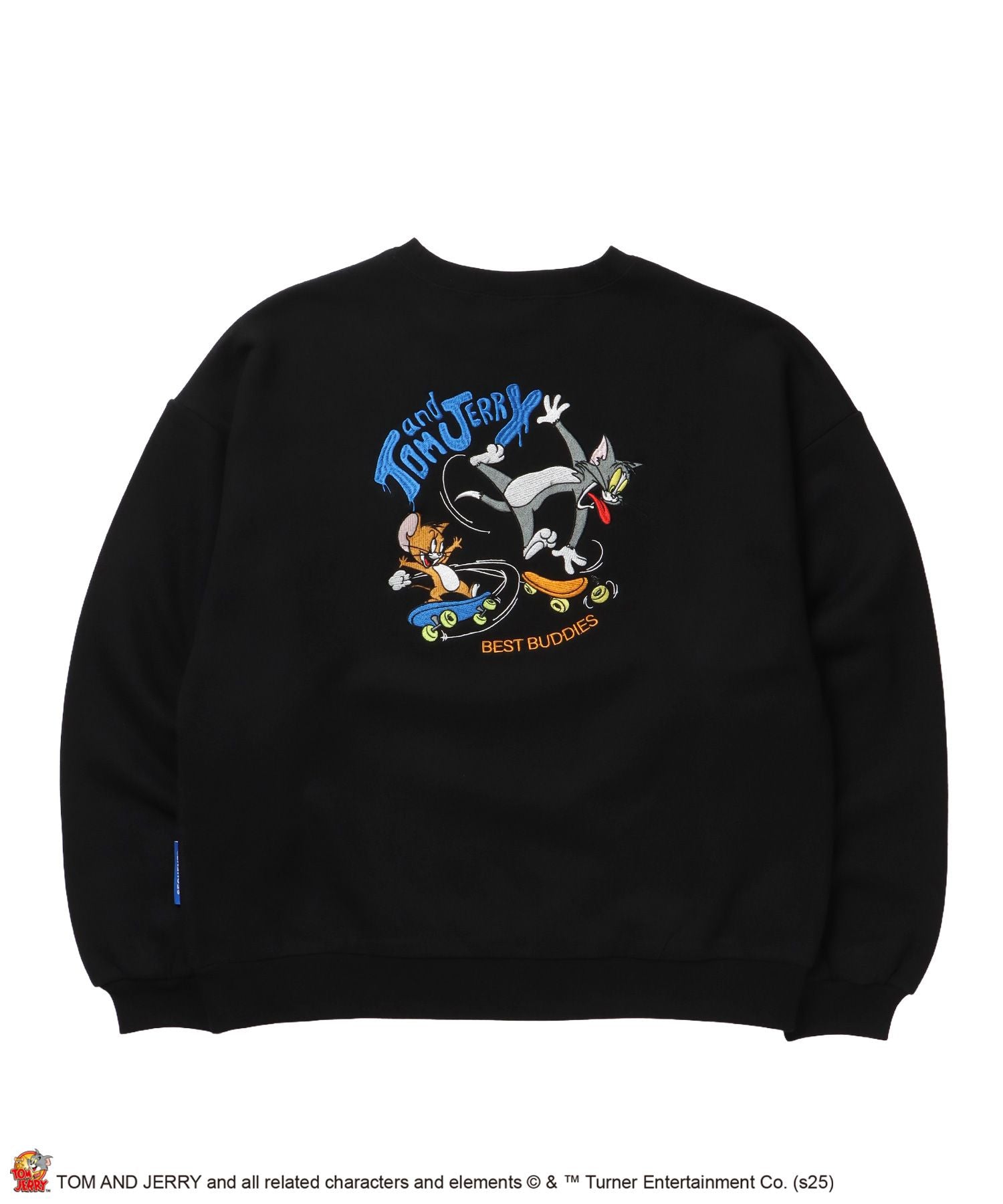 【SEQUENZ(シークエンズ)】TJ SKATE BOARD C/N SWEAT / トムとジェリー スウェット クルーネック 刺繍 裏起毛 ブラック