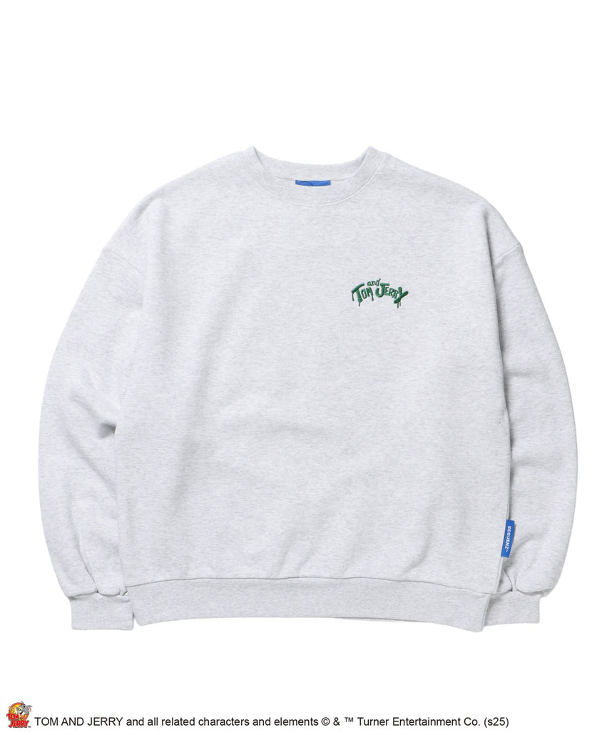【SEQUENZ(シークエンズ)】TJ SKATE BOARD C/N SWEAT / トムとジェリー スウェット クルーネック 刺繍 裏起毛 アッシュグレー
