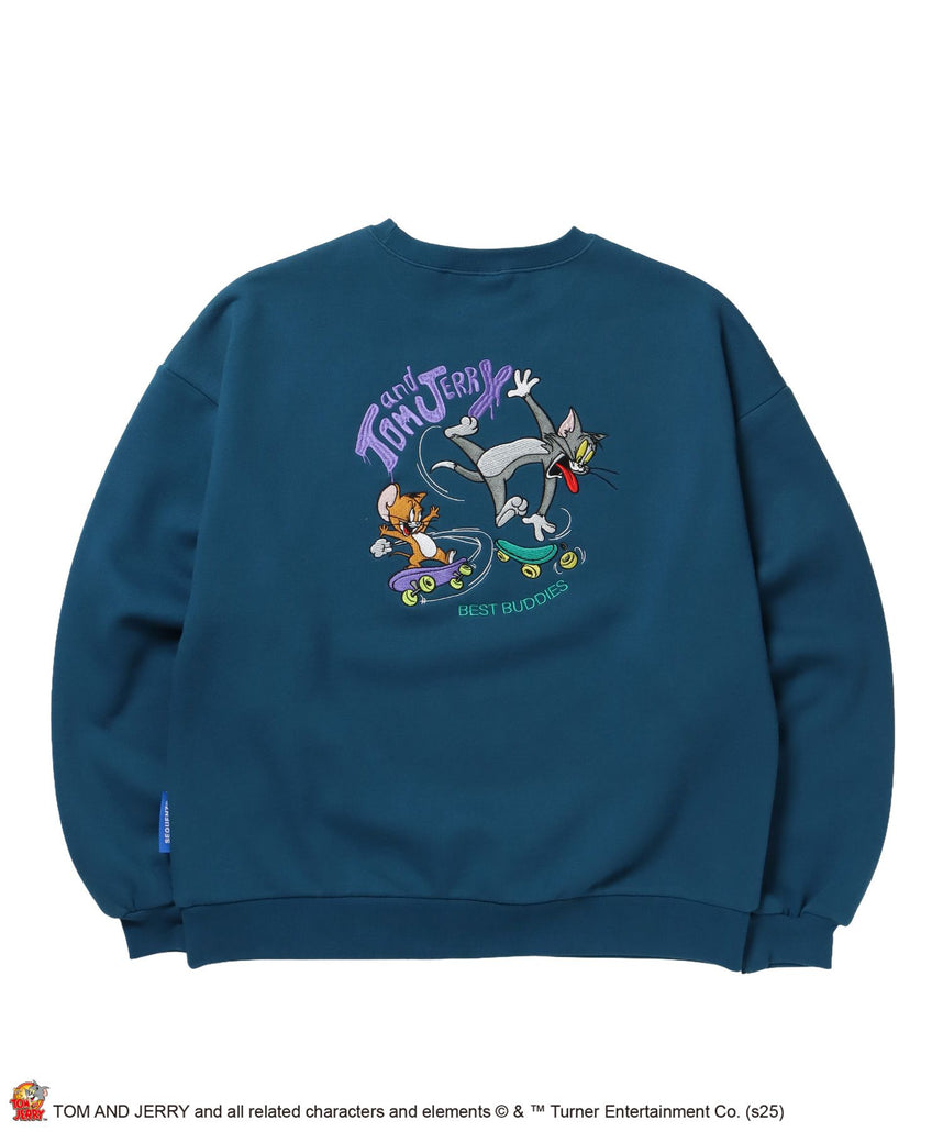 【SEQUENZ(シークエンズ)】TJ SKATE BOARD C/N SWEAT / トムとジェリー スウェット クルーネック 刺繍 裏起毛 グリーン
