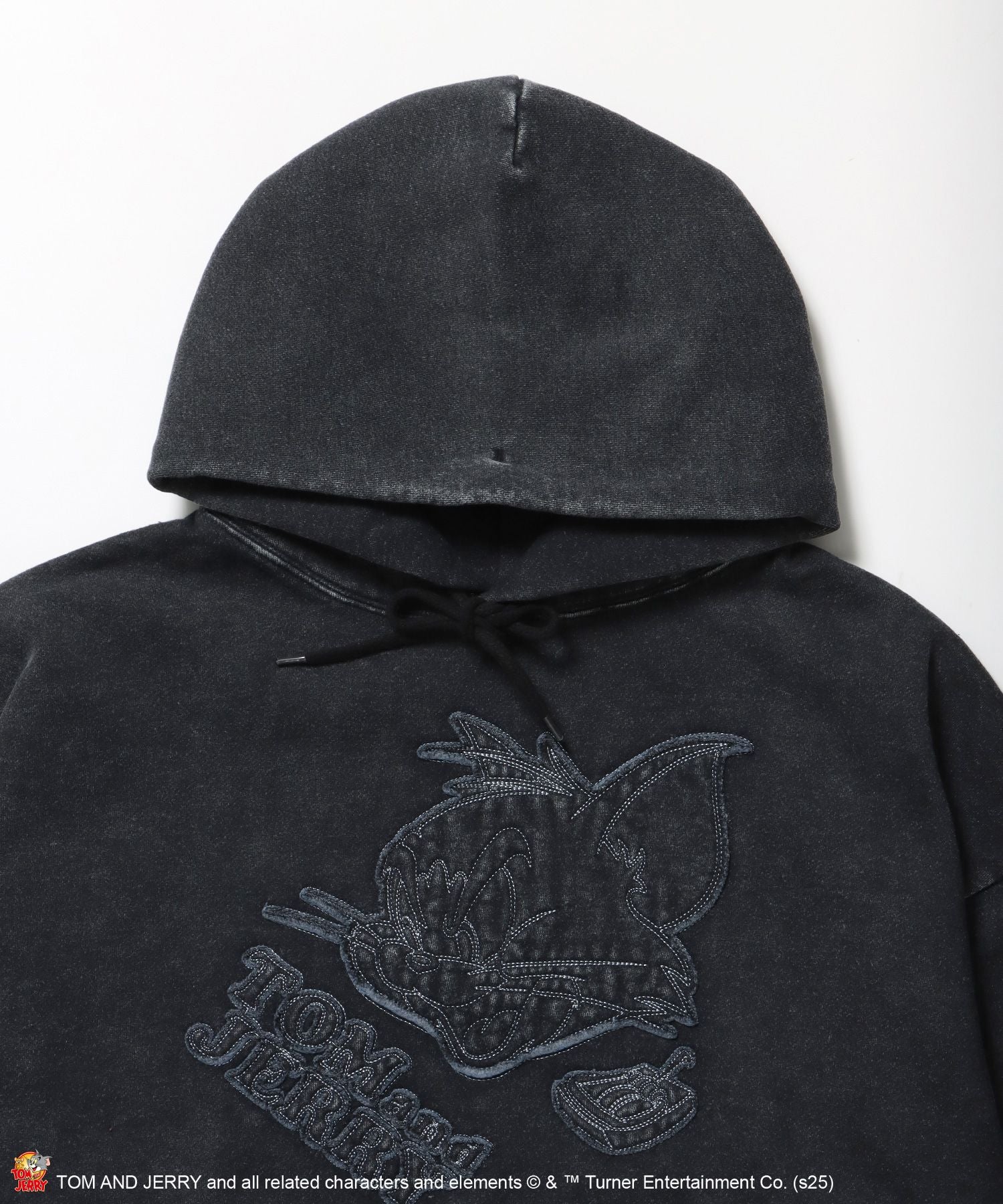 TJ APPLIQUE WASHED PK / トムとジェリー パーカー 加工 ワッペン 裏起毛 フーディ ブラック