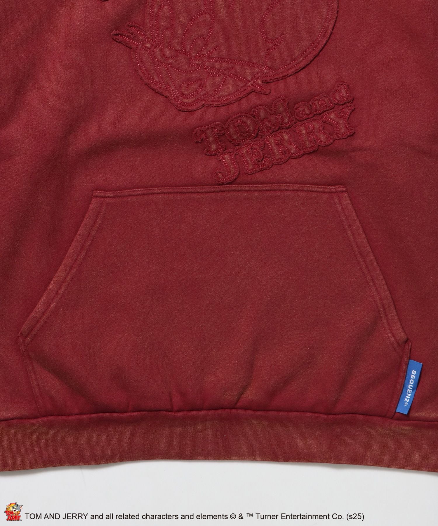 TJ APPLIQUE WASHED PK / トムとジェリー パーカー 加工 ワッペン 裏起毛 フーディ バーガンディー