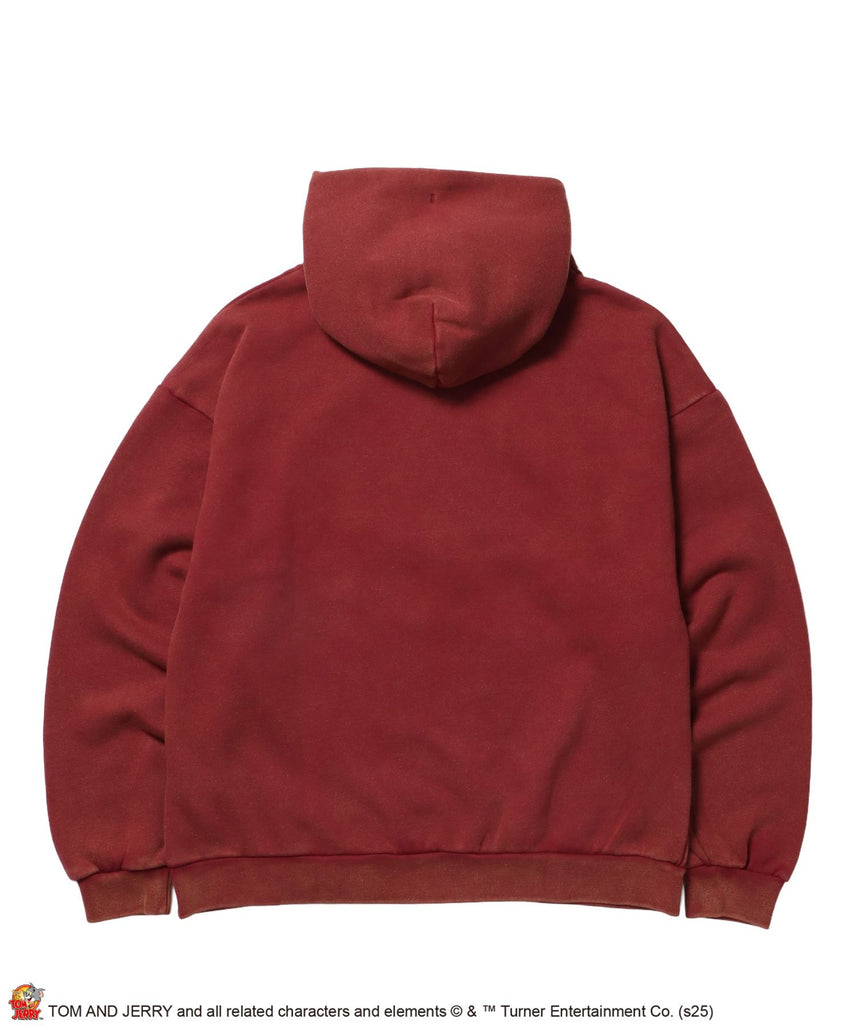 TJ APPLIQUE WASHED PK / トムとジェリー パーカー 加工 ワッペン 裏起毛 フーディ バーガンディー