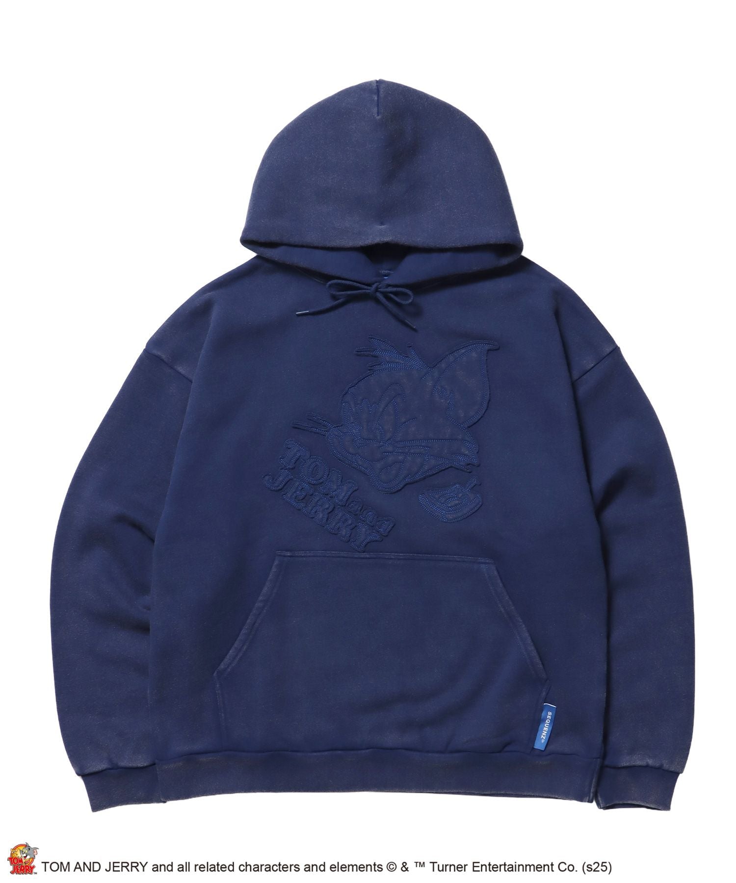 【SEQUENZ(シークエンズ)】TJ APPLIQUE WASHED PK / トムとジェリー パーカー 加工 ワッペン 裏起毛 フーディ ロイヤルブルー
