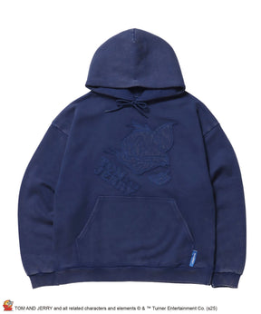 TJ APPLIQUE WASHED PK / トムとジェリー パーカー 加工 ワッペン 裏起毛 フーディ ロイヤルブルー