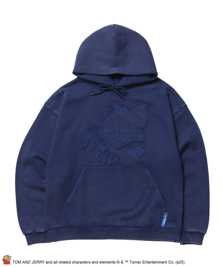 【SEQUENZ(シークエンズ)】TJ APPLIQUE WASHED PK / トムとジェリー パーカー 加工 ワッペン 裏起毛 フーディ ロイヤルブルー
