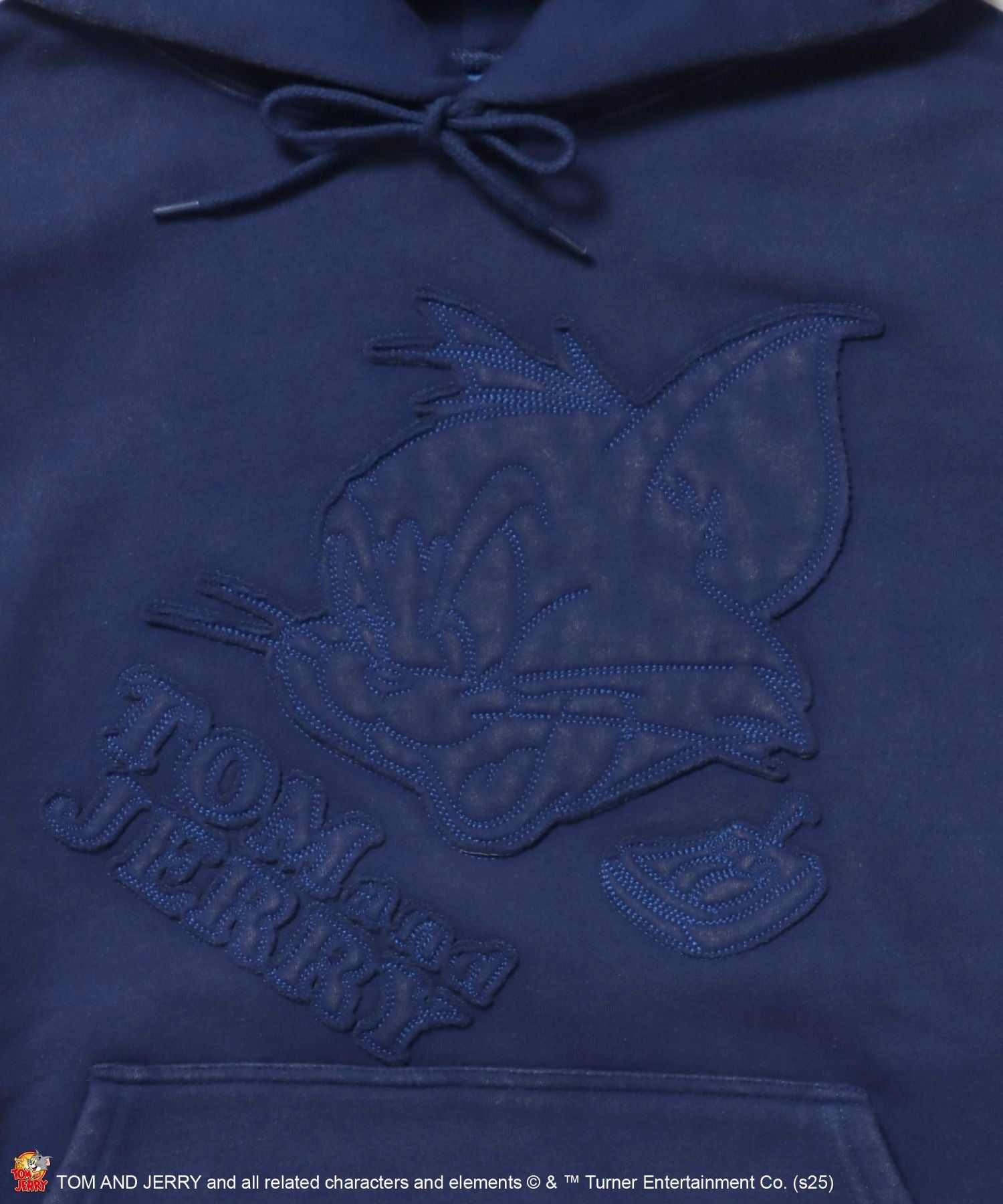 TJ APPLIQUE WASHED PK / トムとジェリー パーカー 加工 ワッペン 裏起毛 フーディ ロイヤルブルー