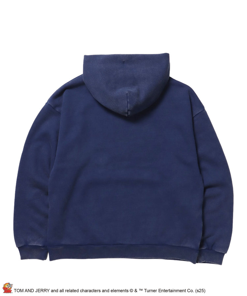 TJ APPLIQUE WASHED PK / トムとジェリー パーカー 加工 ワッペン 裏起毛 フーディ ロイヤルブルー