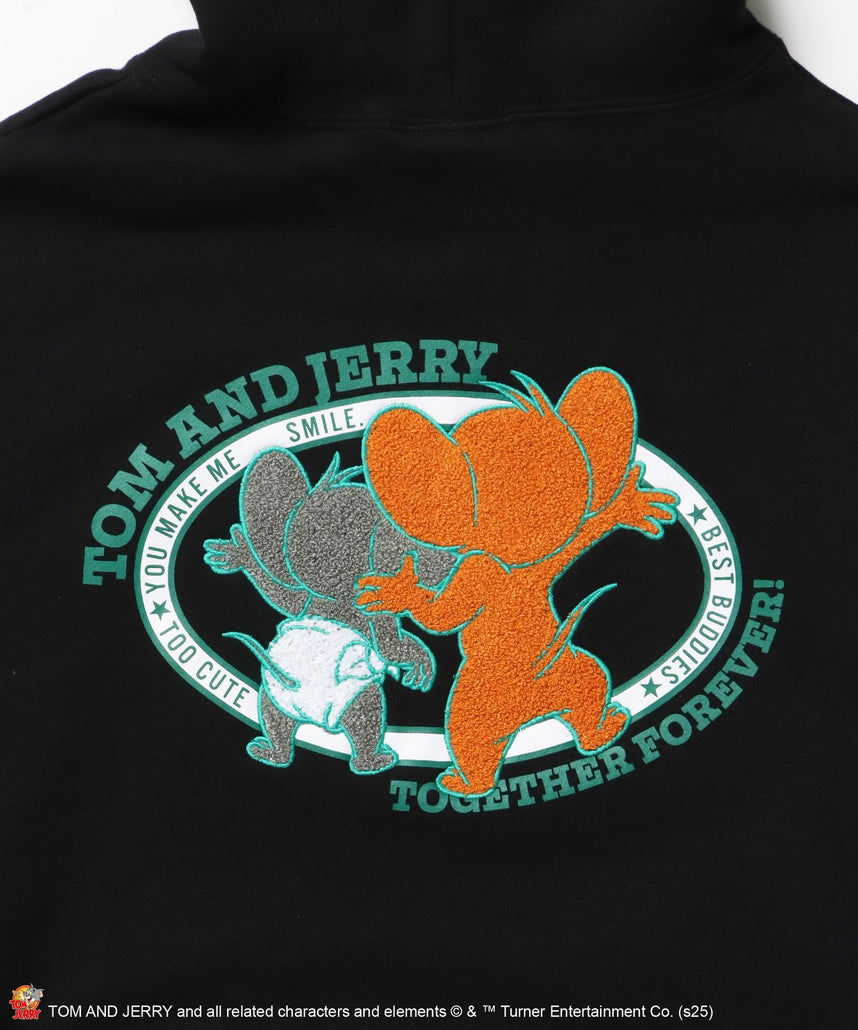 TJ JERRY AND TUFFY EMB. PK / トムとジェリー パーカー 刺繍 裏起毛 プリント ブラック