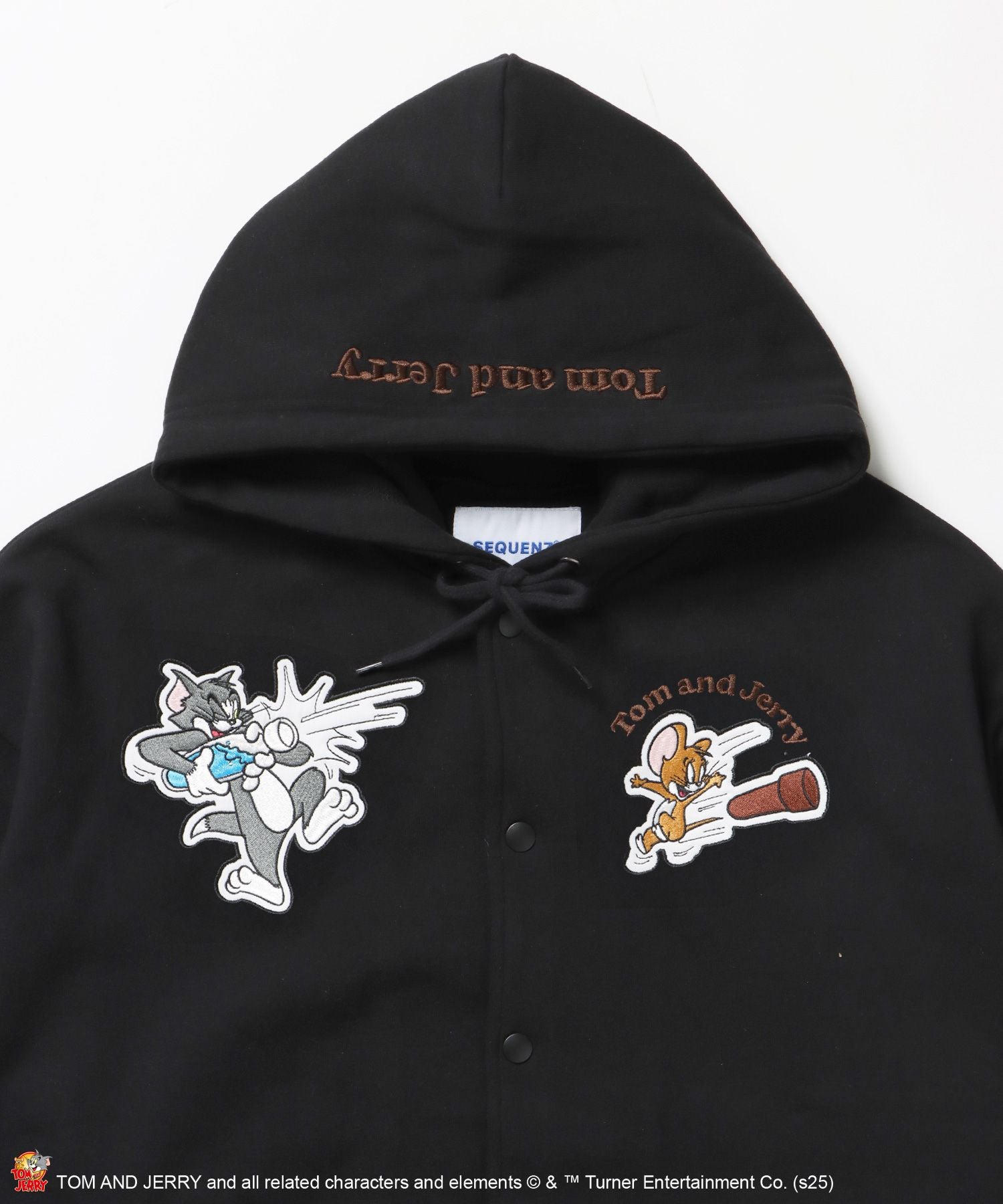 TJ RAMUNE SHOT SNAP HOODIE / トムとジェリー スナップフーディ パーカー 刺繍 裏起毛 ブラック