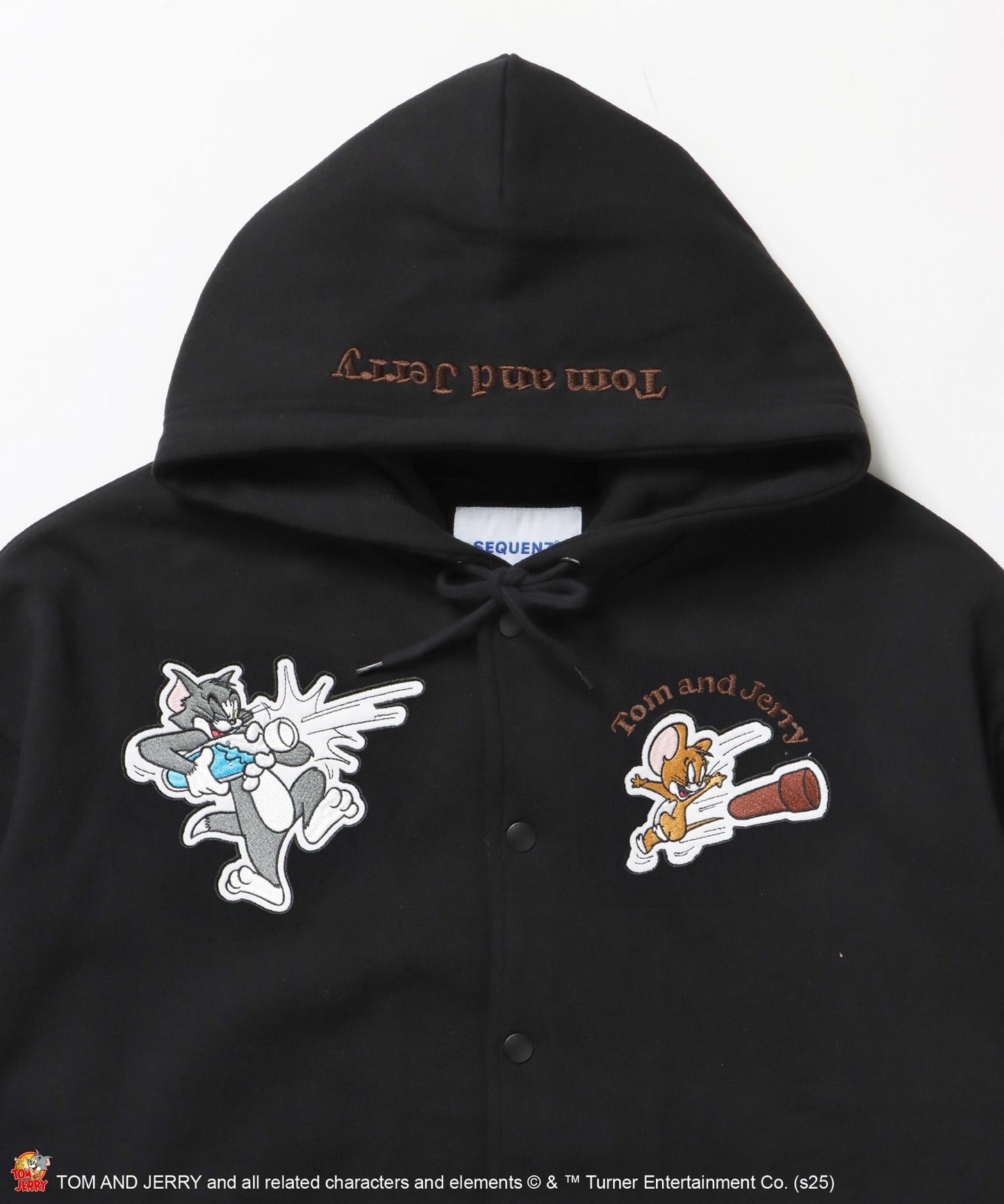 TJ RAMUNE SHOT SNAP HOODIE / トムとジェリー スナップフーディ パーカー 刺繍 裏起毛 ブラック