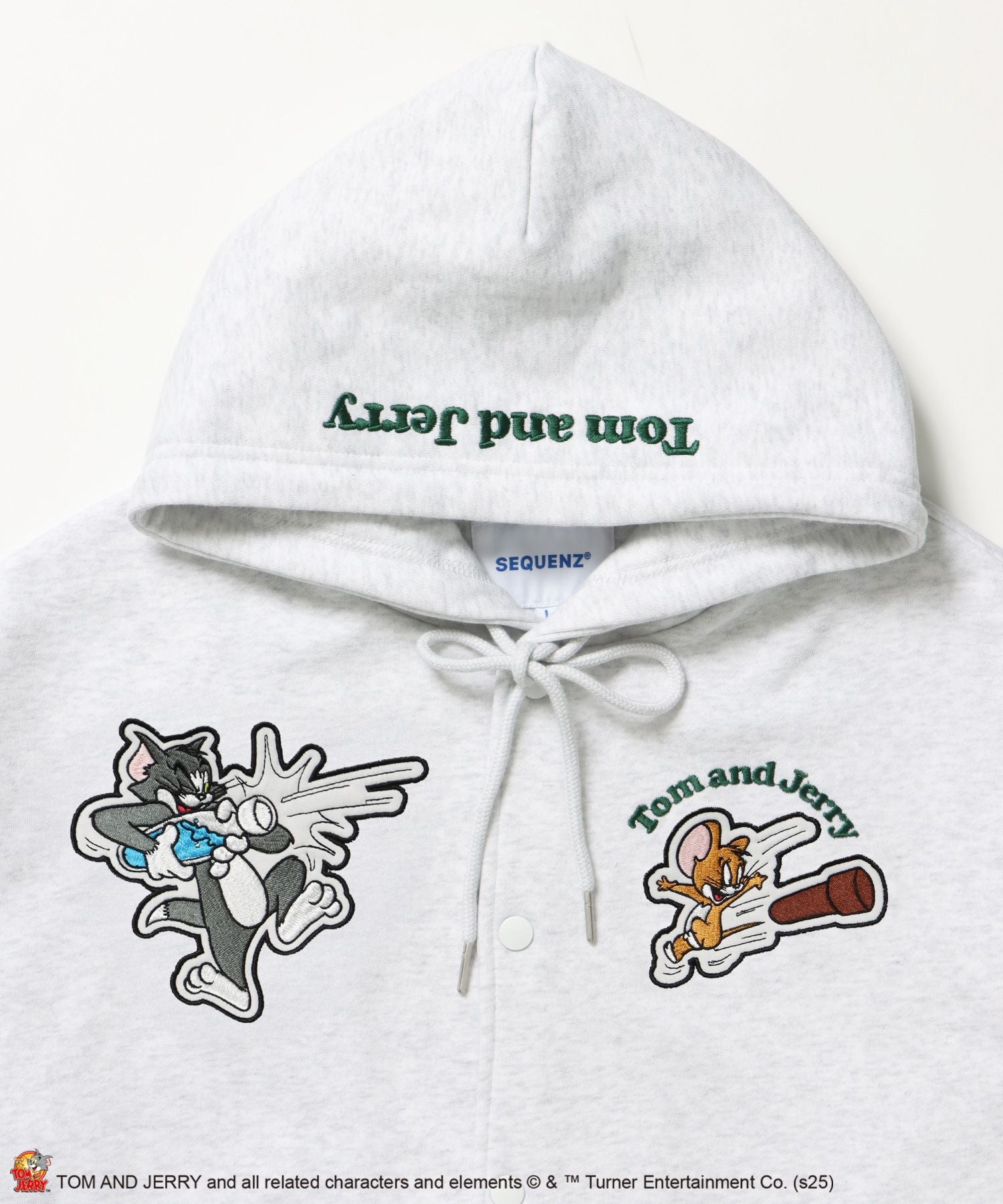 TJ RAMUNE SHOT SNAP HOODIE / トムとジェリー スナップフーディ パーカー 刺繍 裏起毛 アッシュグレー