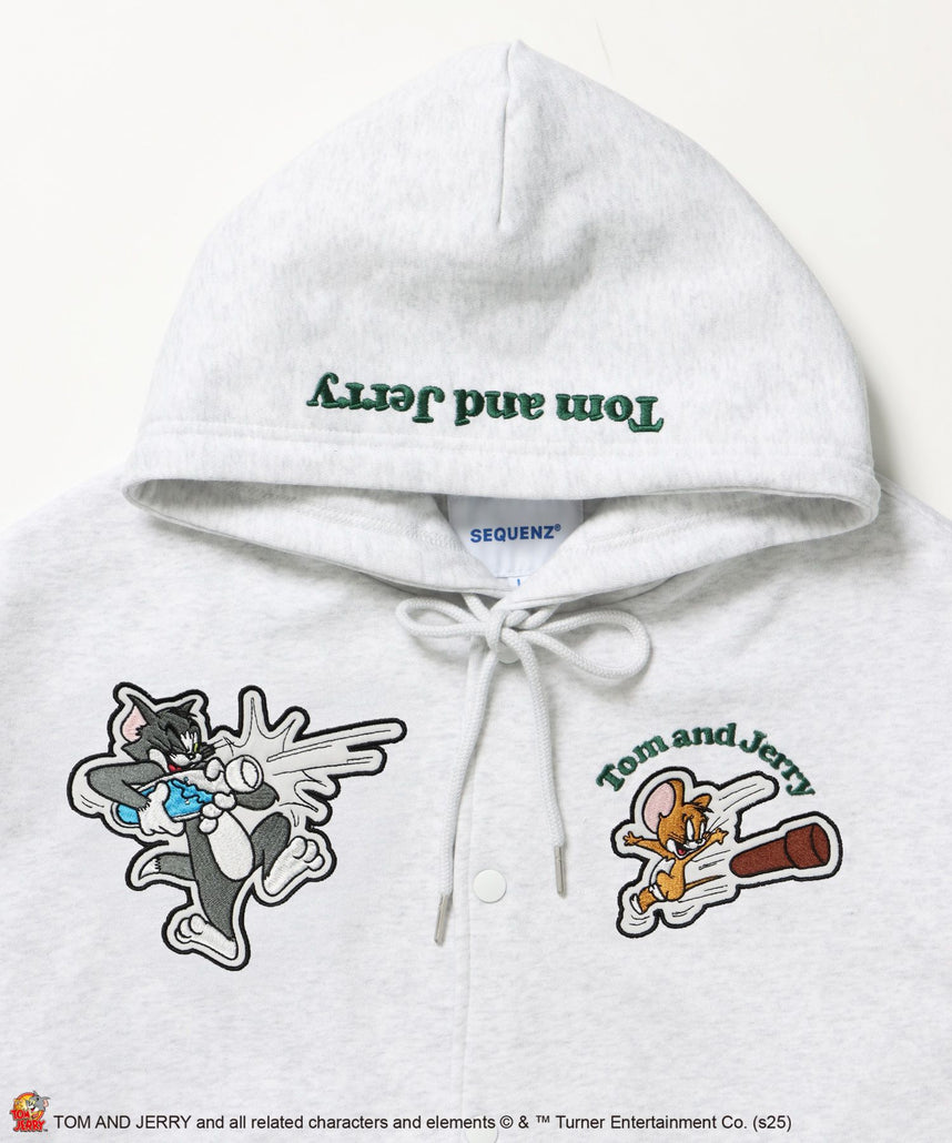 TJ RAMUNE SHOT SNAP HOODIE / トムとジェリー スナップフーディ パーカー 刺繍 裏起毛 アッシュグレー