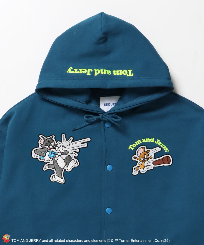 TJ RAMUNE SHOT SNAP HOODIE / トムとジェリー スナップフーディ パーカー 刺繍 裏起毛 グリーン