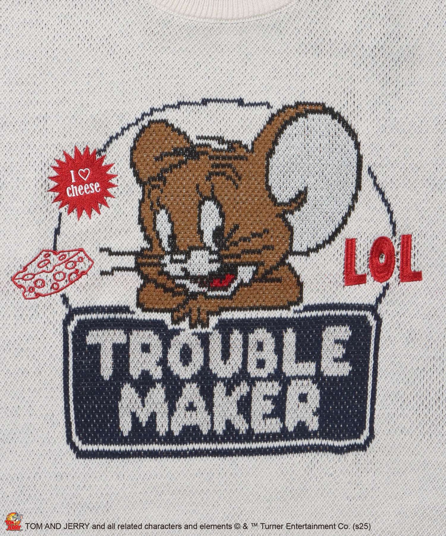TJ TROUBLE MAKER KNIT / トムとジェリー ニット 刺繍 ジャカード クルーネック リバーシブル アイボリー