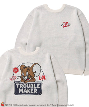 TJ TROUBLE MAKER KNIT / トムとジェリー ニット 刺繍 ジャカード クルーネック リバーシブル アイボリー