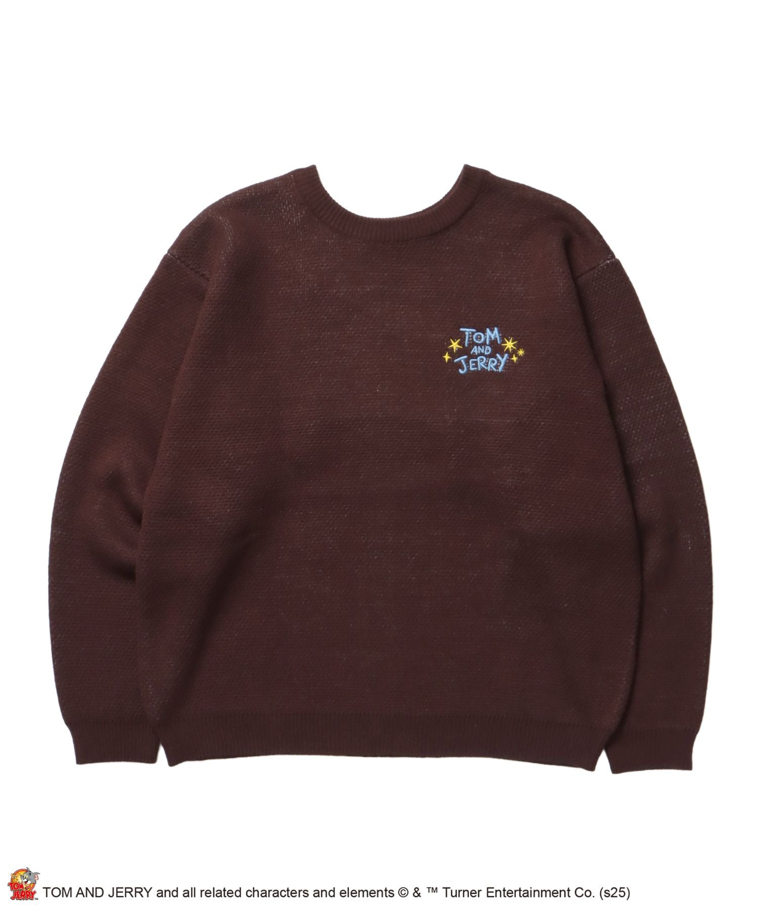 【SEQUENZ(シークエンズ)】TJ TROUBLE MAKER KNIT / トムとジェリー ニット 刺繍 ジャカード クルーネック リバーシブル ブラウン