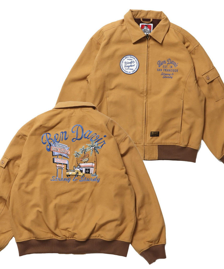 【BEN DAVIS(ベンデイビス)】COTTON DUCK SOUVENIR JACKET / ジャケット ダック ジップ ワッペン 刺繍 ベージュ