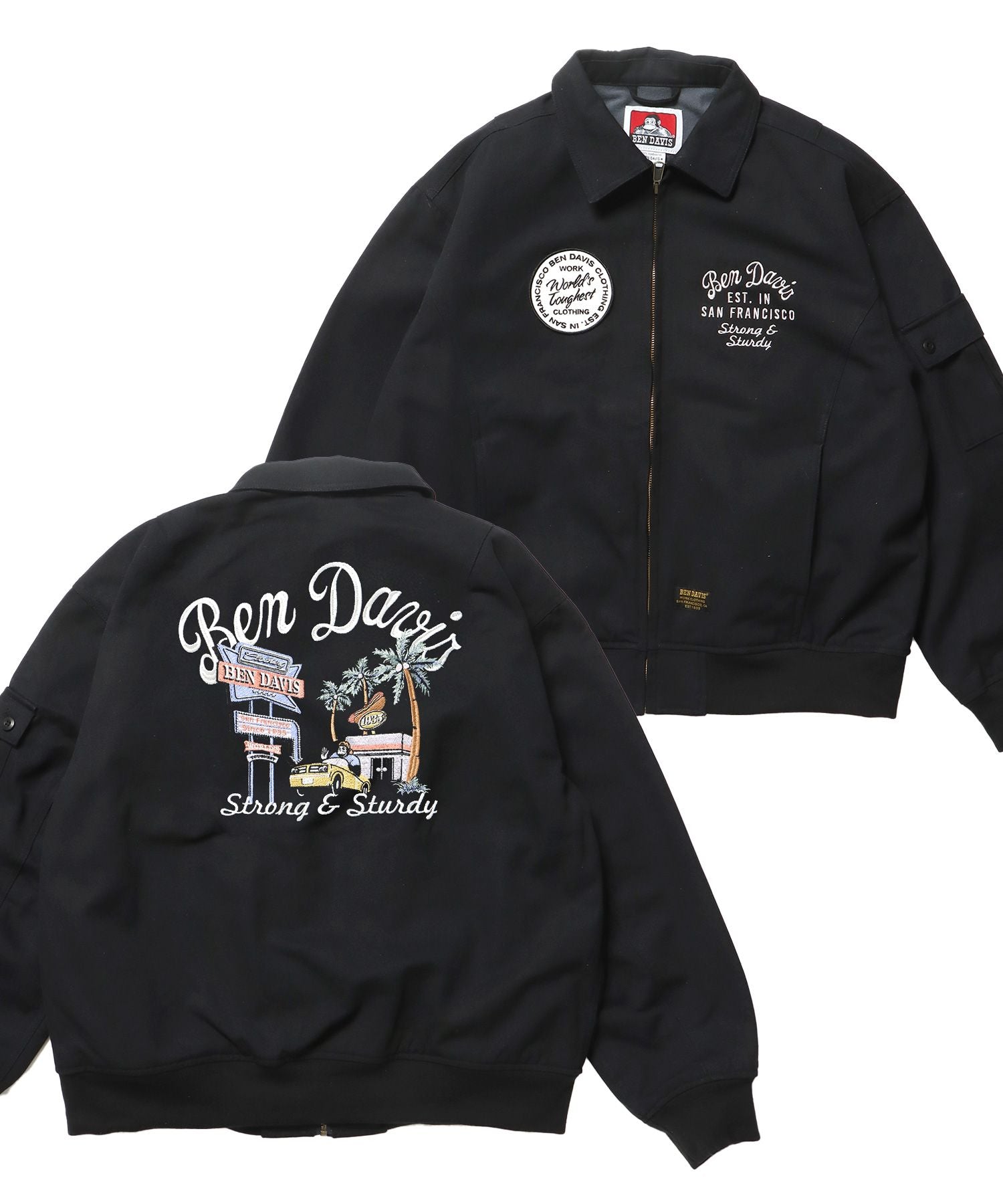 【BEN DAVIS(ベンデイビス)】COTTON DUCK SOUVENIR JACKET / ジャケット ダック ジップ ワッペン 刺繍 ブラック