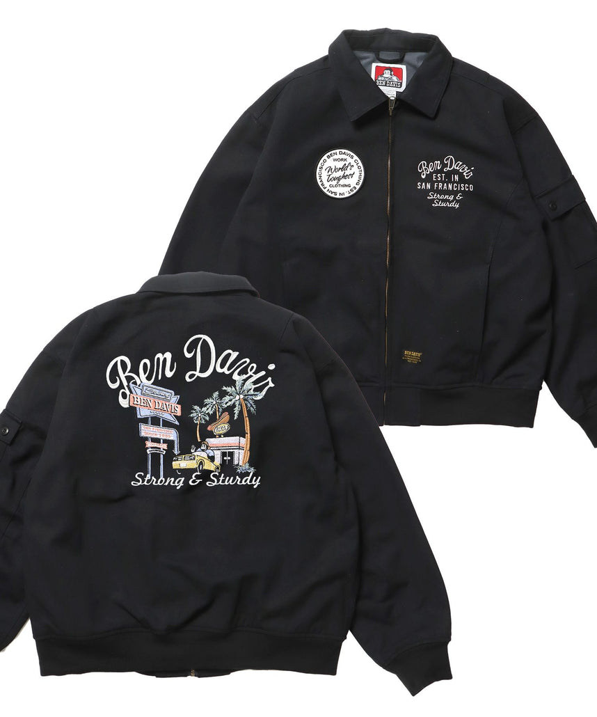 【BEN DAVIS(ベンデイビス)】COTTON DUCK SOUVENIR JACKET / ジャケット ダック ジップ ワッペン 刺繍 ブラック