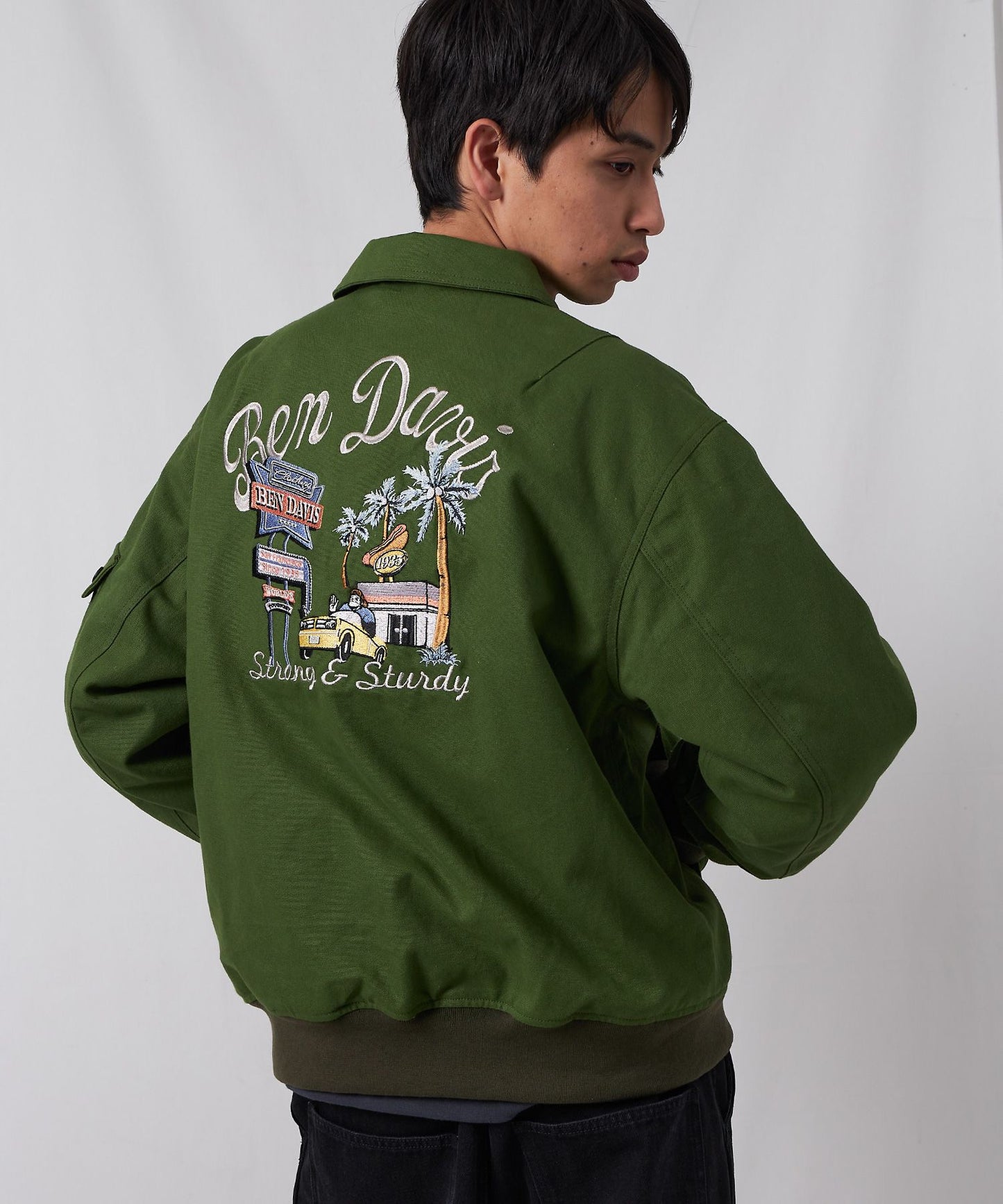 COTTON DUCK SOUVENIR JACKET / ジャケット ダック ジップ ワッペン 刺繍 カーキ