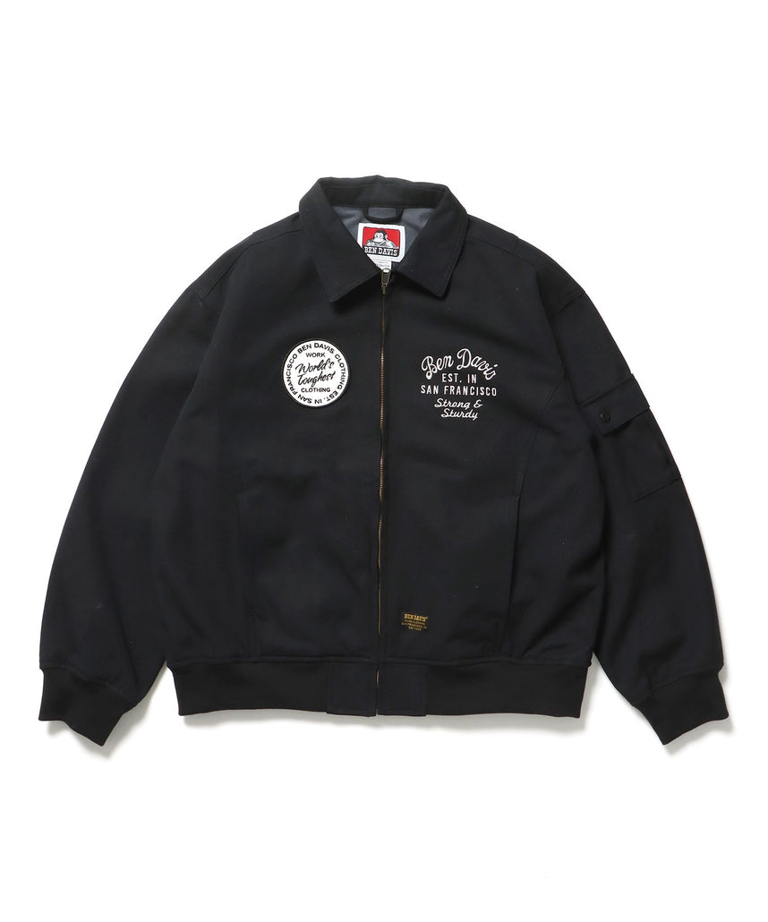 【BEN DAVIS(ベンデイビス)】COTTON DUCK SOUVENIR JACKET / ジャケット ダック ジップ ワッペン 刺繍 ブラック