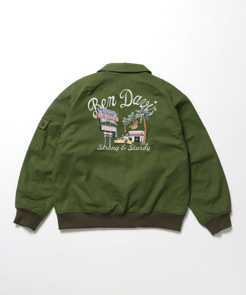【BEN DAVIS(ベンデイビス)】COTTON DUCK SOUVENIR JACKET / ジャケット ダック ジップ ワッペン 刺繍 カーキ
