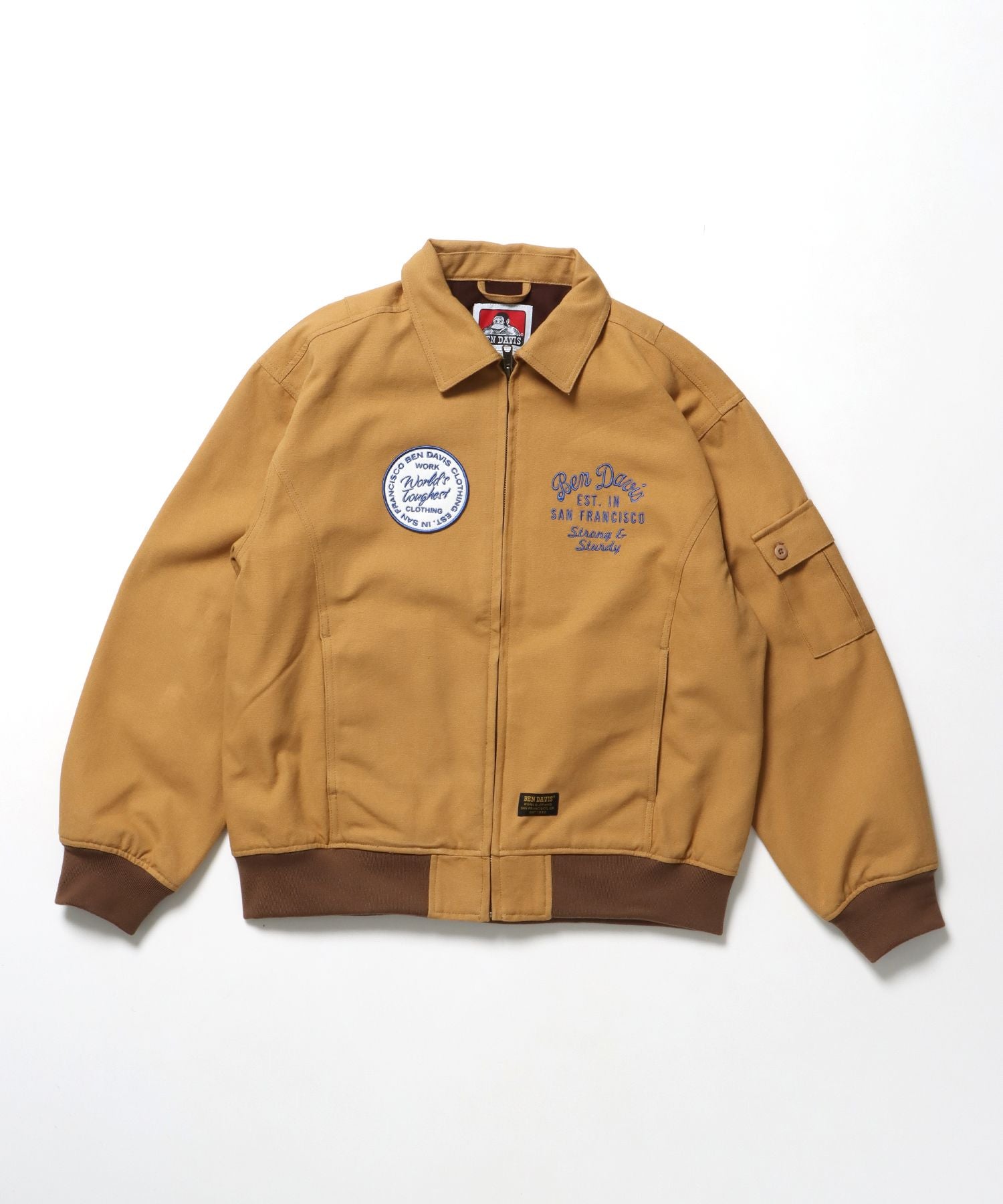 【BEN DAVIS(ベンデイビス)】COTTON DUCK SOUVENIR JACKET / ジャケット ダック ジップ ワッペン 刺繍 ベージュ