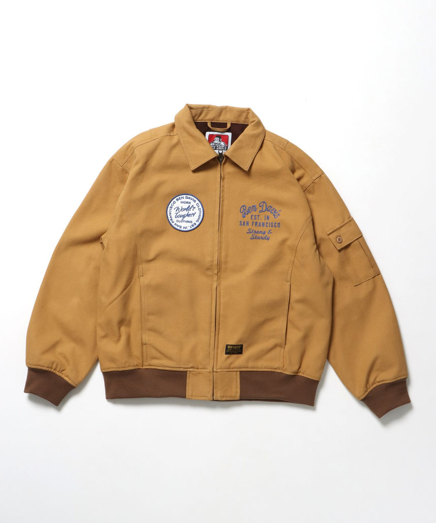 【BEN DAVIS(ベンデイビス)】COTTON DUCK SOUVENIR JACKET / ジャケット ダック ジップ ワッペン 刺繍 ベージュ