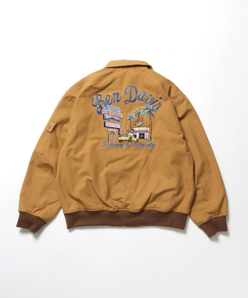 【BEN DAVIS(ベンデイビス)】COTTON DUCK SOUVENIR JACKET / ジャケット ダック ジップ ワッペン 刺繍 ベージュ