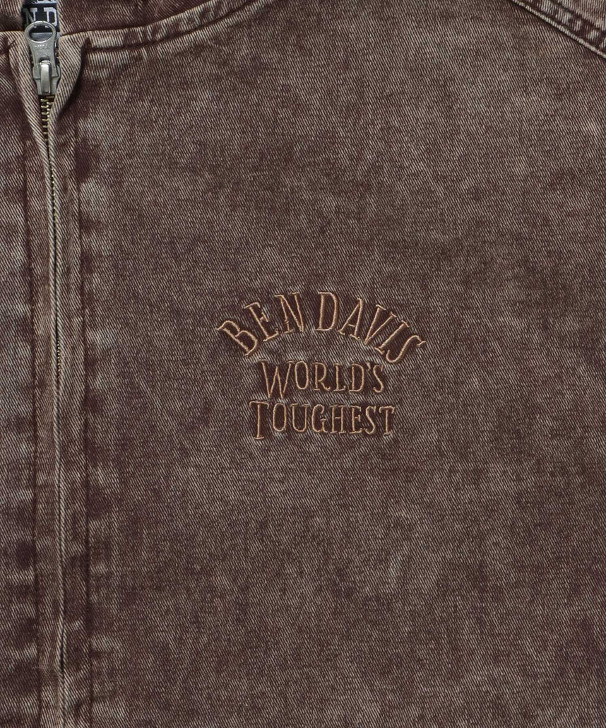 BLEACHED TWILL ZIP HOODIE /パーカー ジップパーカー ダブルジップ 短丈 刺繍 ブラウン