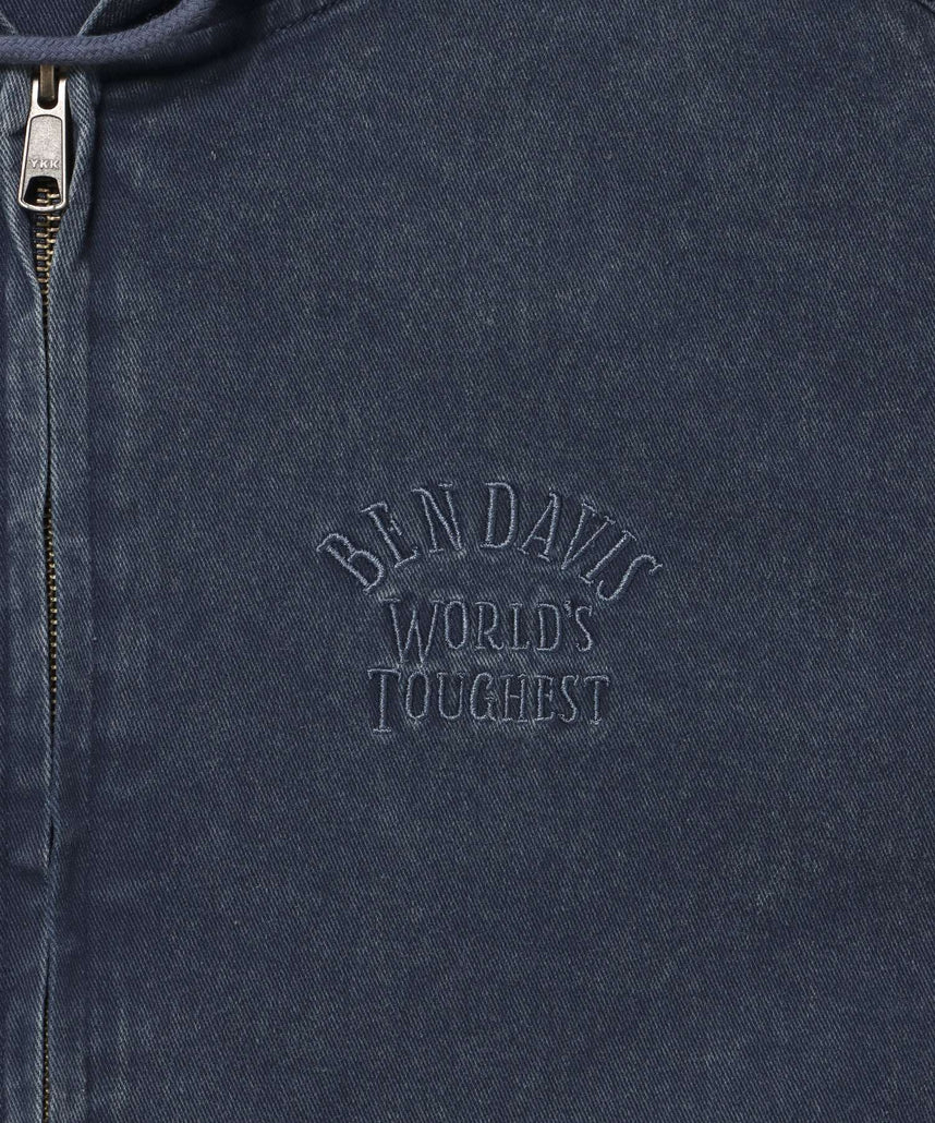 BLEACHED TWILL ZIP HOODIE /パーカー ジップパーカー ダブルジップ 短丈 刺繍 ネイビー