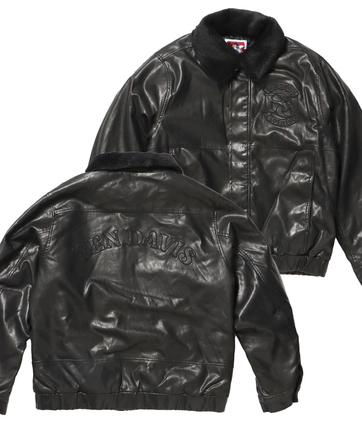 【BEN DAVIS(ベンデイビス)】REMOVAL BOA COLLAR FAUX LEATHER JACKET / フェイクレザー ジャケット ボア ジップ キルティング ワッペン 柄80