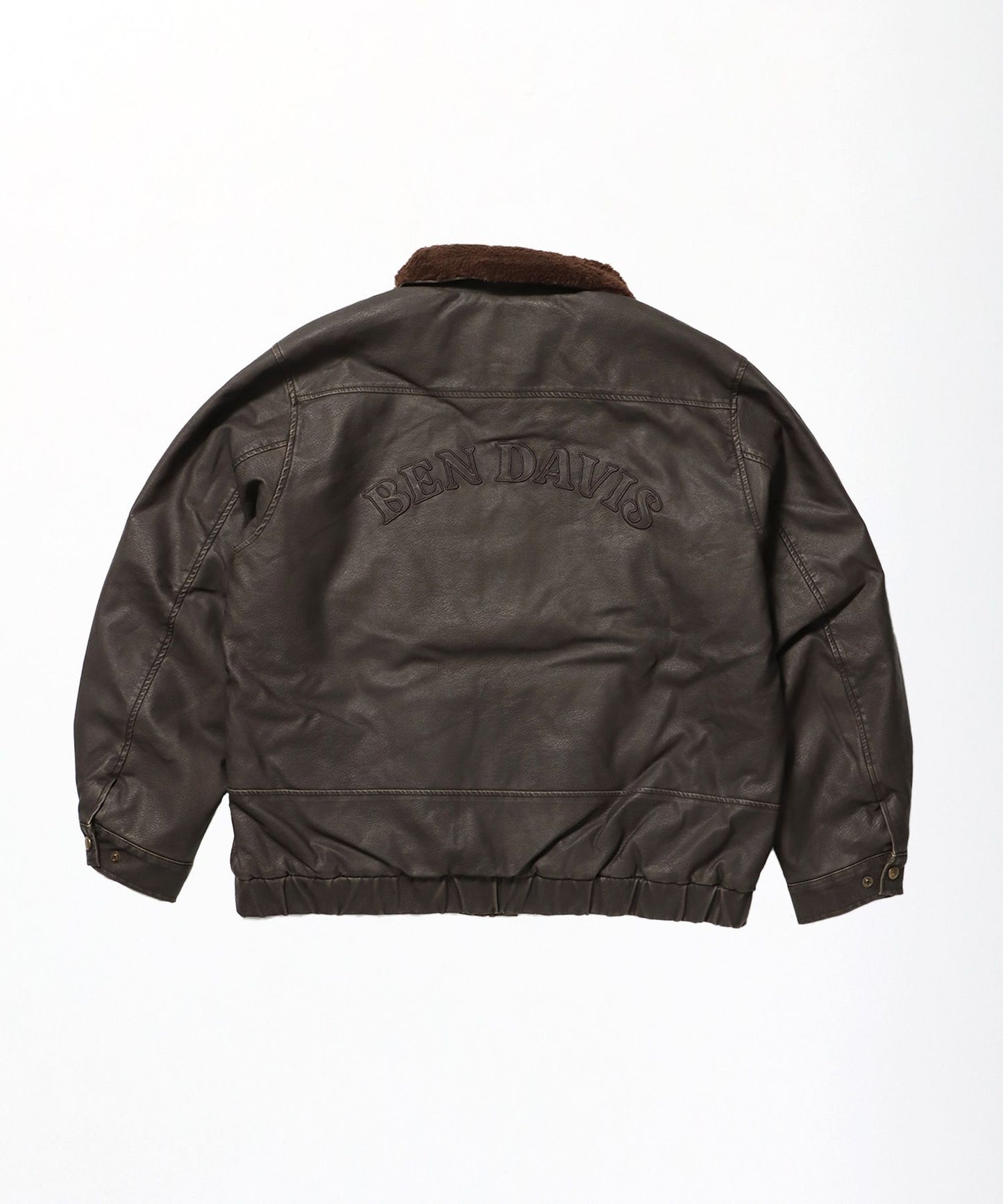 【BEN DAVIS(ベンデイビス)】REMOVAL BOA COLLAR FAUX LEATHER JACKET / フェイクレザー ジャケット ボア ジップ キルティング ワッペン ブラウン